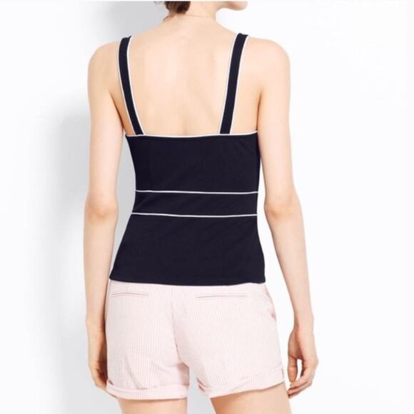 Ann Taylor White Black Piped Pique Ponte Tank, Sz L - Picture 8 of 8